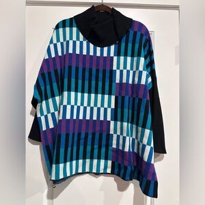 Multiples Black and Blue Textured Knit Oversized Sweater